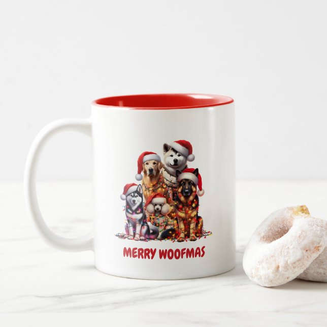 Caneca De Café Em Dois Tons Feliz Woofmas Natal (Com Donut)