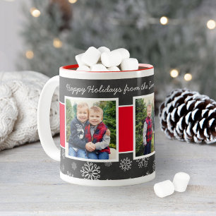 Caneca De Café Em Dois Tons Felizes Festas Quadro Negro Floco de Neve Vermelho
