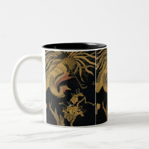 Caneca De Café Em Dois Tons Fenix Dourada Japonesa Vintage Black Bird