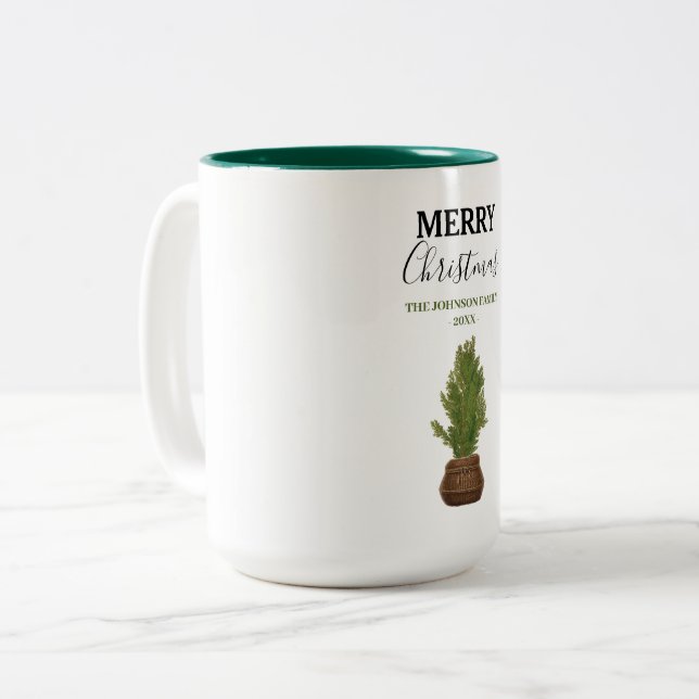 Caneca De Café Em Dois Tons Feriado de Árvore de Natal Russo Moderno (Frente Esquerda)