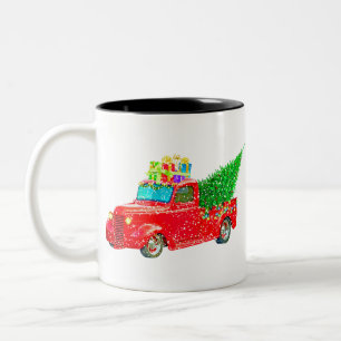 Caneca De Café Em Dois Tons Feriado de Carro Retro Natal