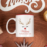 Caneca De Café Em Dois Tons Feriado de Feriado de Reindeer de Nome Personaliza<br><div class="desc">Mande sua alegria de férias de uma caneca fofa! 🦌 Adicione seu nome a esta adorável design de renas. Salve a magia do Natal! 🎄 #CustomNameMug #HolidayCheer</div>