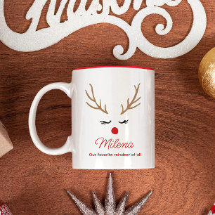 Caneca De Café Em Dois Tons Feriado de Feriado de Reindeer de Nome Personaliza