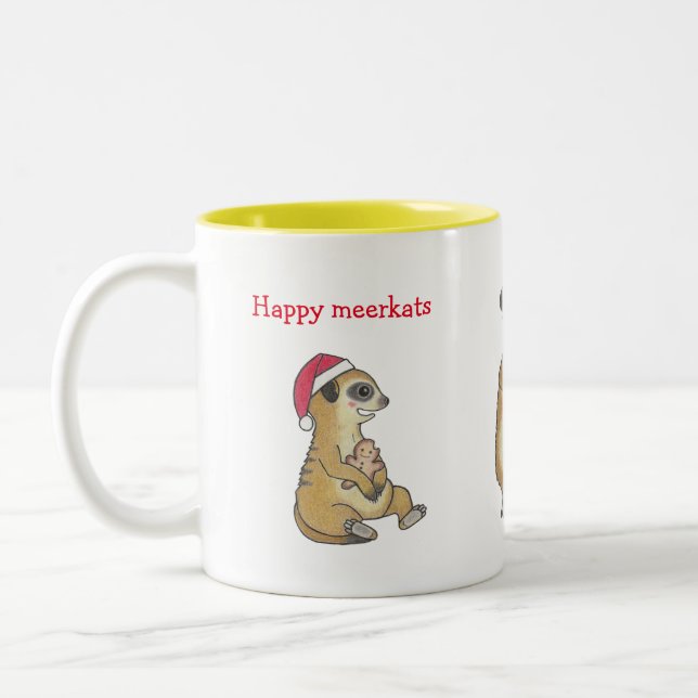 Caneca De Café Em Dois Tons Feriado de Natal, 4 Meerkats, café, cacau (Esquerda)