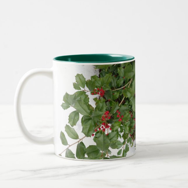 Caneca De Café Em Dois Tons Feriado de Natal Holly e Berries (Esquerda)