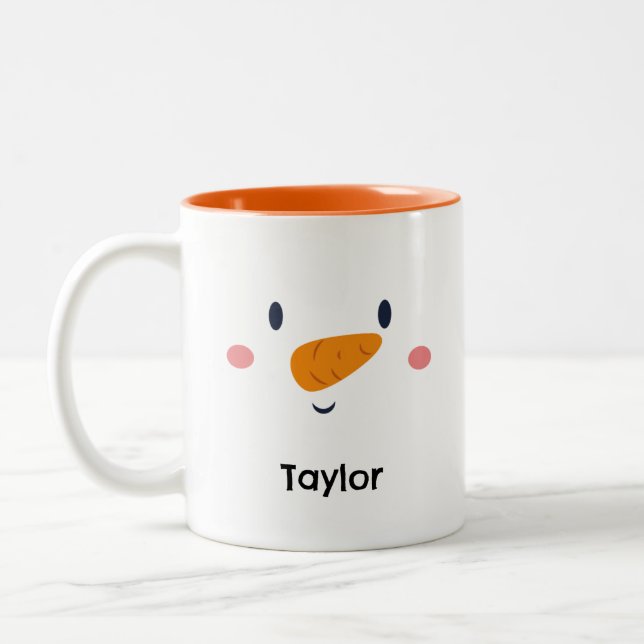 Caneca De Café Em Dois Tons Feriado de Nome Personalizado do Rosto Snowman (Esquerda)