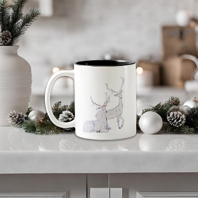 Caneca De Café Em Dois Tons Feriado de Reindeer Moderno com Aquarela (Criador carregado)