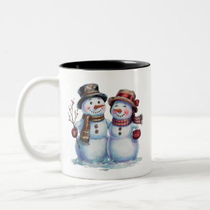 Caneca De Café Em Dois Tons Feriado de Vintage no Natal de Snowman