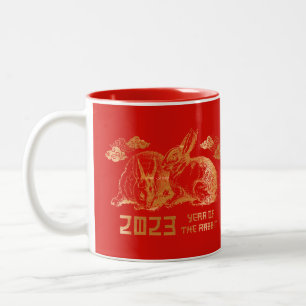 Caneca De Café Em Dois Tons Feriado do Coelho do Ano Novo Chinês de 2023