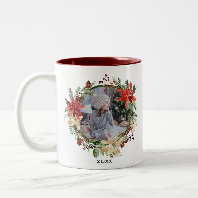 Caneca De Café Em Dois Tons Feriado Rustic Floral e Ano (Esquerda)
