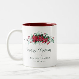 Caneca De Café Em Dois Tons Feriados de Natal Florais de Aquarela Personalizad