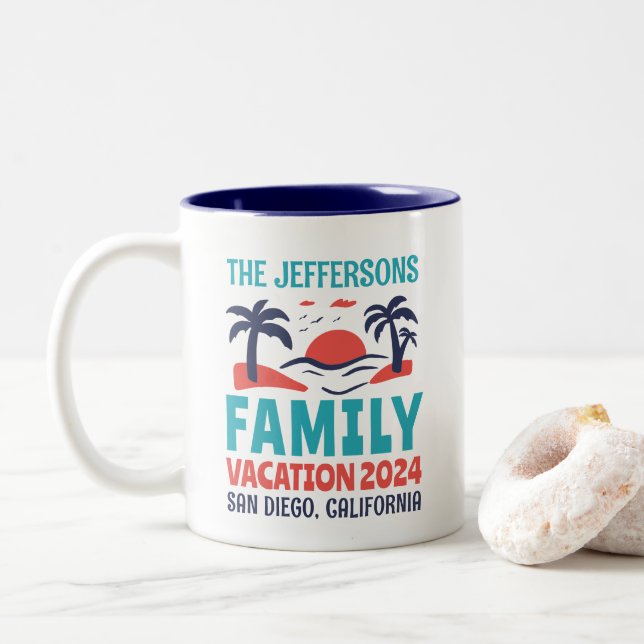 Caneca De Café Em Dois Tons Férias da Família Férias da Praia Viagem Souvenir (Com Donut)