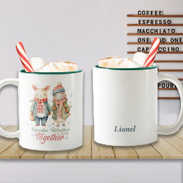 Caneca De Café Em Dois Tons Férias de inverno Nome Personalizado do Casal Coel