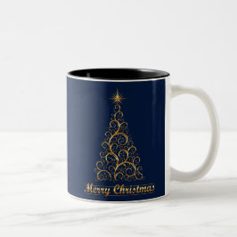 Caneca De Café Em Dois Tons Férias de Natal Dourado, Feliz Natal