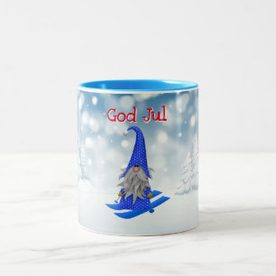 Caneca De Café Em Dois Tons Férias Deus Jul Nisse esquiando em neve nas flor