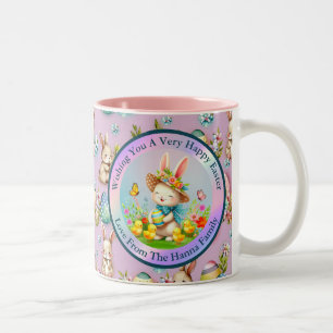 Caneca De Café Em Dois Tons Férias Feliz das Flores da Páscoa e Coelhinhos da