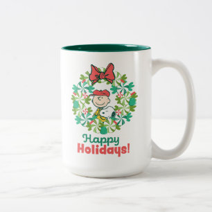Caneca De Café Em Dois Tons Férias Felizes   Peppermint Candy Wreath