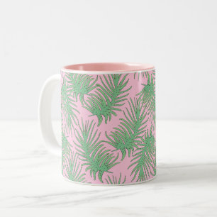 Caneca De Café Em Dois Tons Fern se ramifica a rosa.