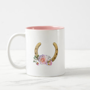Caneca De Café Em Dois Tons Ferradura com Flores & Monograma