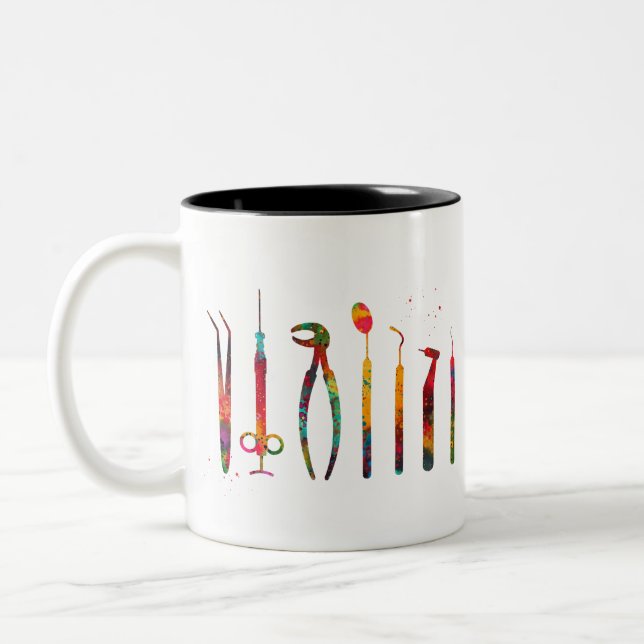 Caneca De Café Em Dois Tons Ferramentas de Dentista (Esquerda)