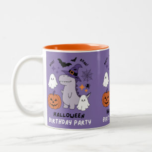 Caneca De Café Em Dois Tons Festa de Aniversário de Halloween Bruxa Fofa Dinos
