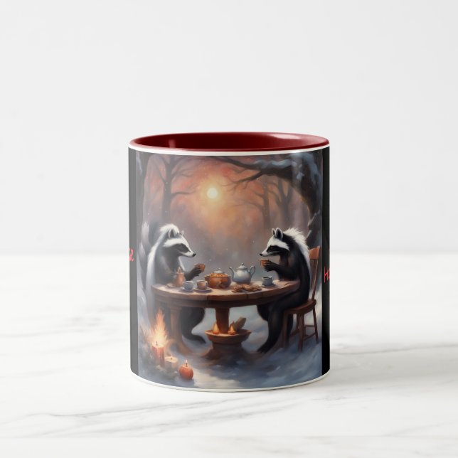 Caneca De Café Em Dois Tons Festa de chá de Natal dos esquilos fofos (Centro)