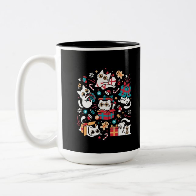 Caneca De Café Em Dois Tons Festa de Gato de Natal (Esquerda)