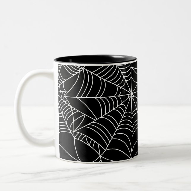 Caneca De Café Em Dois Tons Festa de Halloween das Aranhas Negras e Brancas (Esquerda)