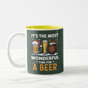 Caneca De Café Em Dois Tons Festa de Natal da Cerveja do Papai Noel Bebendo Pr