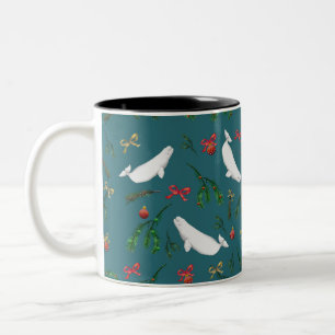Caneca De Café Em Dois Tons Festivo Baleia Beluga Ilustração Natal