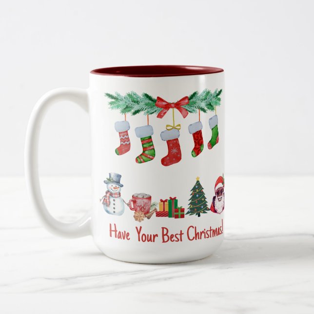Caneca De Café Em Dois Tons Festivo Design de 15 oz Mug (Esquerda)