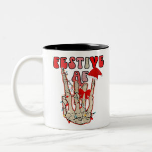 Caneca De Café Em Dois Tons Festivo Retro Natal Feliz Feriados Esqueleto Ha