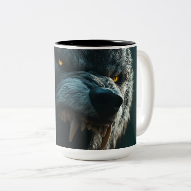 Caneca De Café Em Dois Tons Fierce Wolf Guardian (Frente Esquerda)