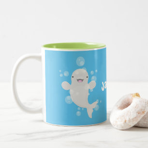 Caneca De Café Em Dois Tons Figura de desenho animado de bolhas de baleia belu