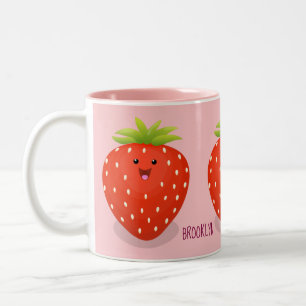 Caneca De Café Em Dois Tons Figura de desenho animado de morango kawaii