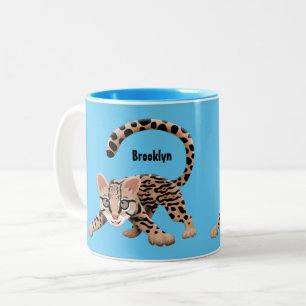 Caneca De Café Em Dois Tons Figura de desenho animado de ocelot bonito