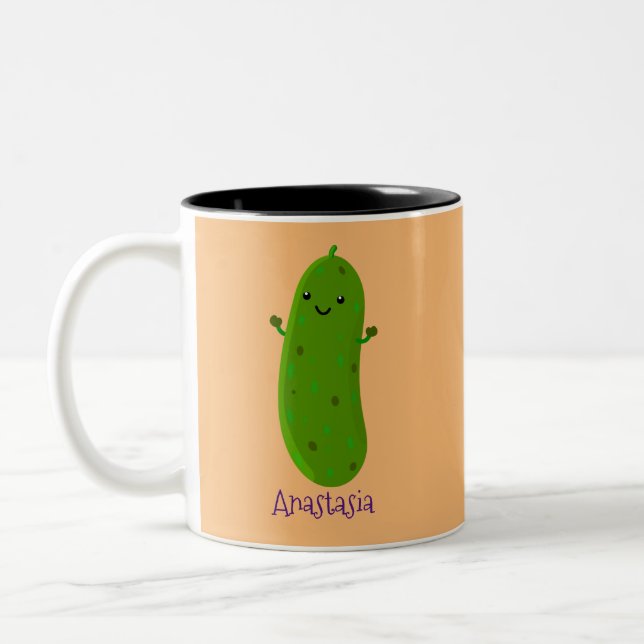 Caneca De Café Em Dois Tons Figura de desenho animado de picles feliz (Esquerda)