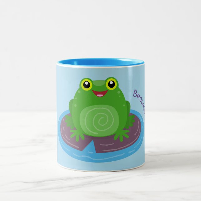 Caneca De Café Em Dois Tons Figura de desenho animado do sapo verde-bonito (Centro)