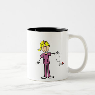 Caneca De Café Em Dois Tons Figura fêmea loura t-shirt da vara da enfermeira