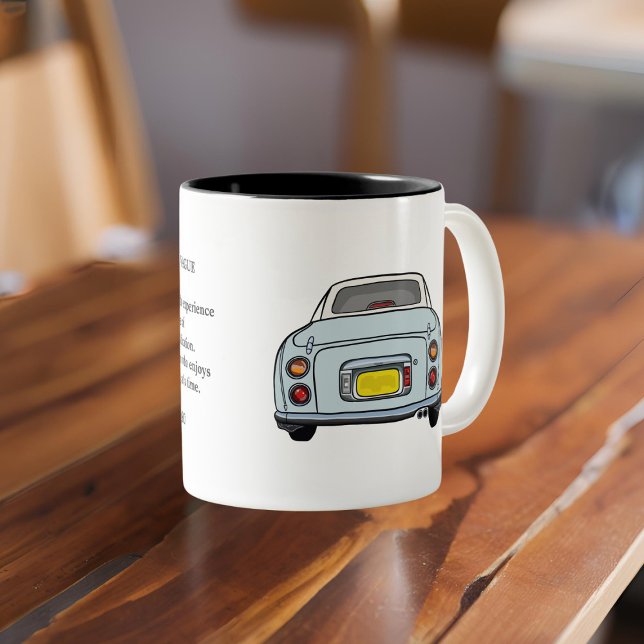 Caneca De Café Em Dois Tons Figura Tóquio Citação Pálida Aqua Figaro Carro (Perfect mug for those that like to savour life one day at a time.)