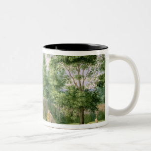 Caneca De Café Em Dois Tons Figuras nas terras de uma casa de campo