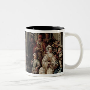 Caneca De Café Em Dois Tons Figuras que dançam fora de um palácio (pares com
