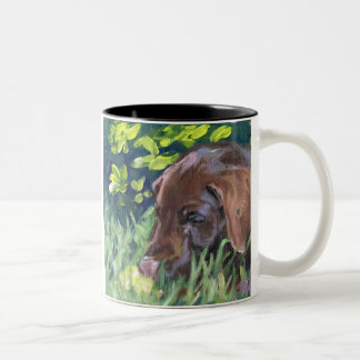 Caneca De Café Em Dois Tons Filhote de cachorro do laboratório do chocolate