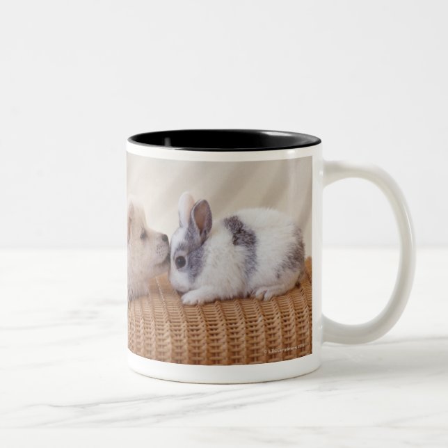 Caneca De Café Em Dois Tons Filhote de cachorro e coelho (Direita)