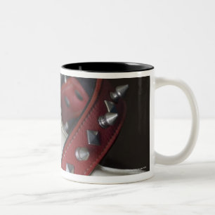 Caneca De Café Em Dois Tons Fim-acima de um colar do animal de estimação e d