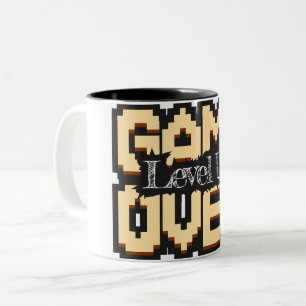 Caneca De Café Em Dois Tons Fim de Jogo, Subir de Nível: Mundo de Jogos Retro