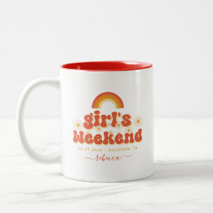 Caneca De Café Em Dois Tons Fim de Semana Retro das Garotas Nome Personalizado