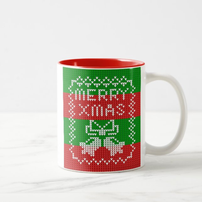 Caneca De Café Em Dois Tons Fios de jingelas com estrutura de suéter febril (Direita)