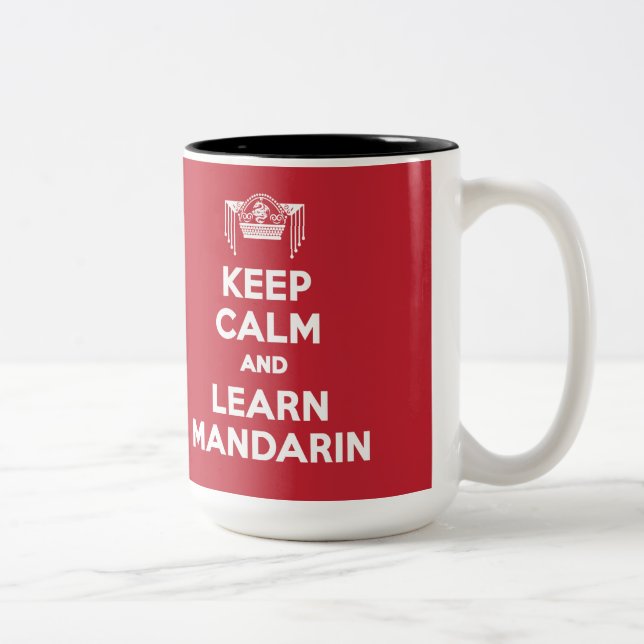 Caneca De Café Em Dois Tons Fique calmo e aprenda mandarim (Direita)