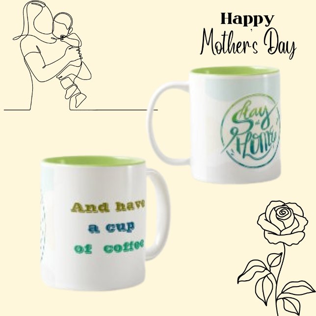 Caneca De Café Em Dois Tons Fique Em Casa, Digitação De Texto (Criador carregado)